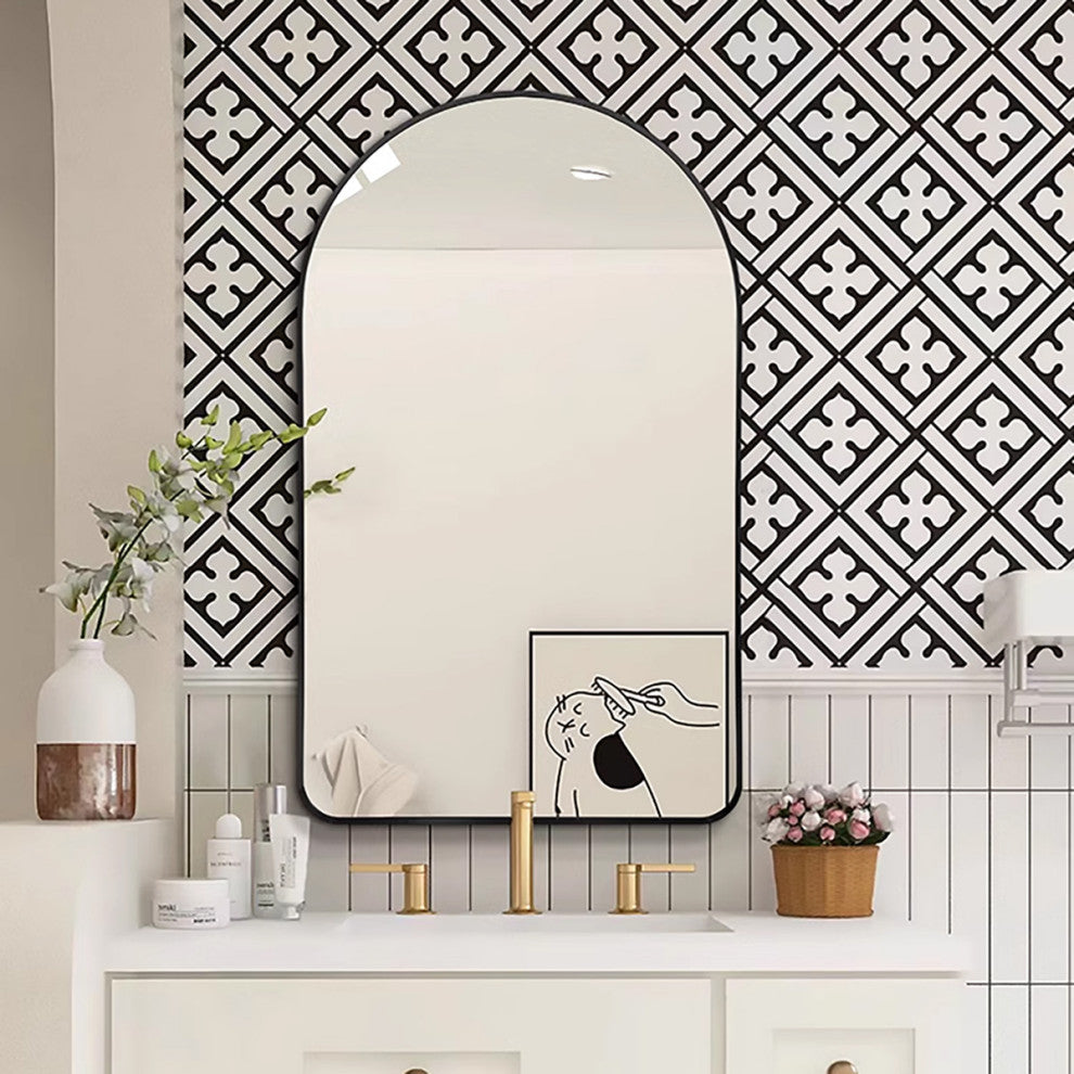 Rita Arch Metal Framed Wall Bathroom Vanity Mirror, Black, 19.6" X 31.5"
