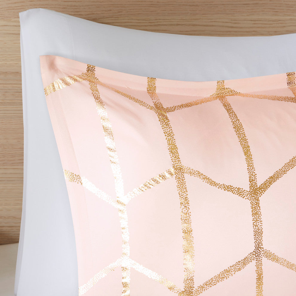 Intelligent Design Raina Metallic Printed Comforter Set, Blush/Gold