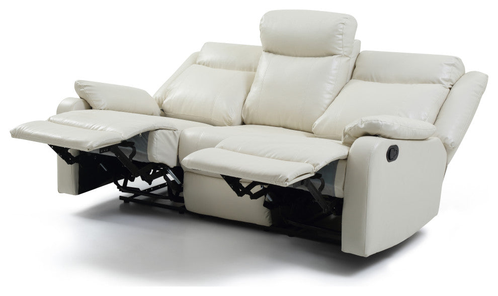 Wendover Faux Leather Double Reclining Sofa, Pearl
