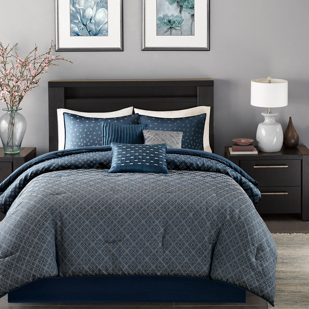 Madison Park Biloxi 7 Piece Comforter Set in Navy