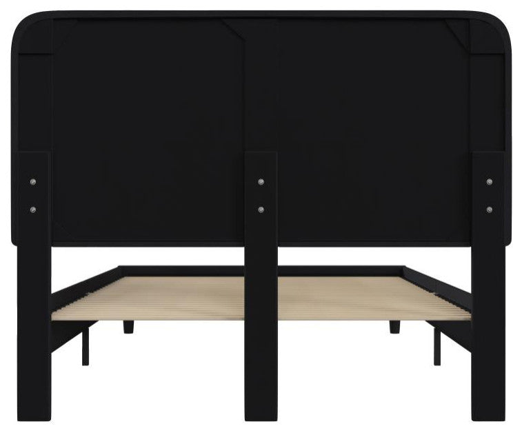 Addison Upholstered Platform Bed - Headboard with Rounded Edges, Charcoal, Queen