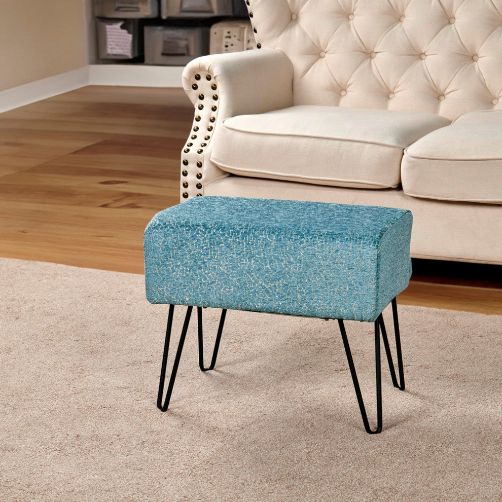 Babati Jacquard Chenille Ottoman, Turquoise, 19''x13''x17''