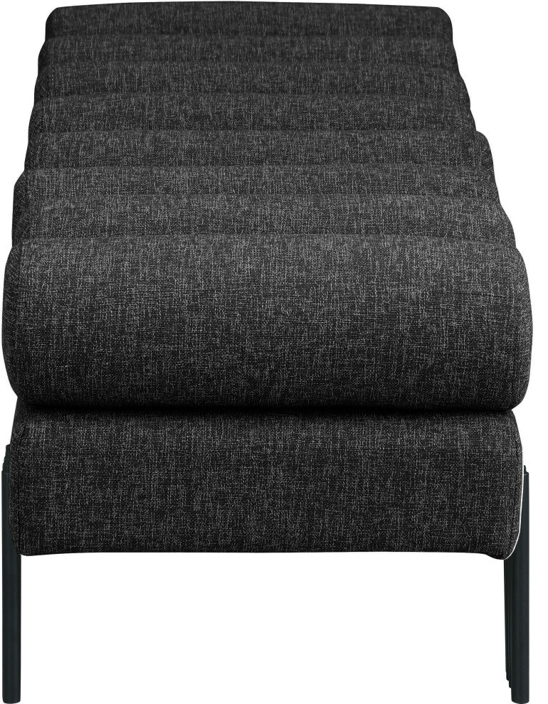 Akeela Linen Textured Fabric Upholstered Bench, Black