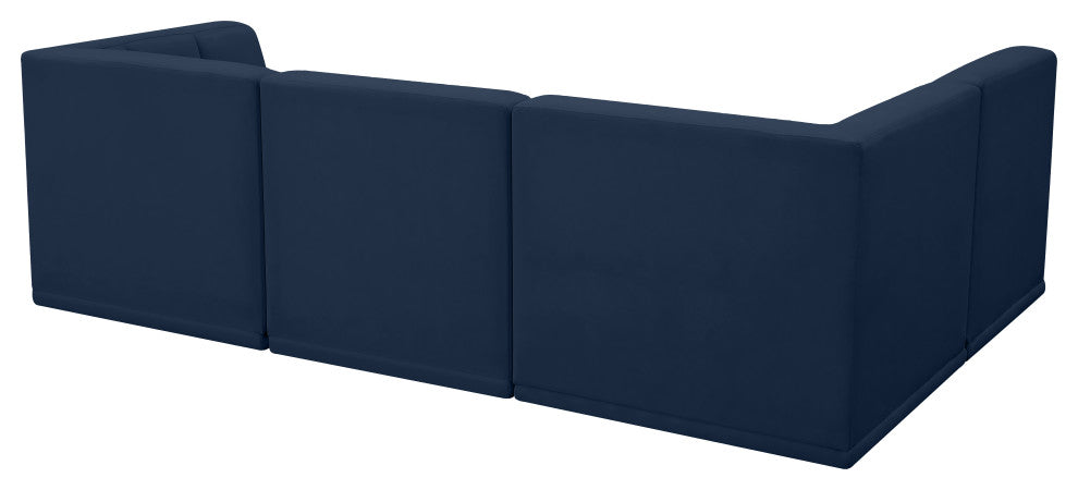 Relax Velvet Upholstered 4-Piece L-Shaped Modular Sectional, Navy