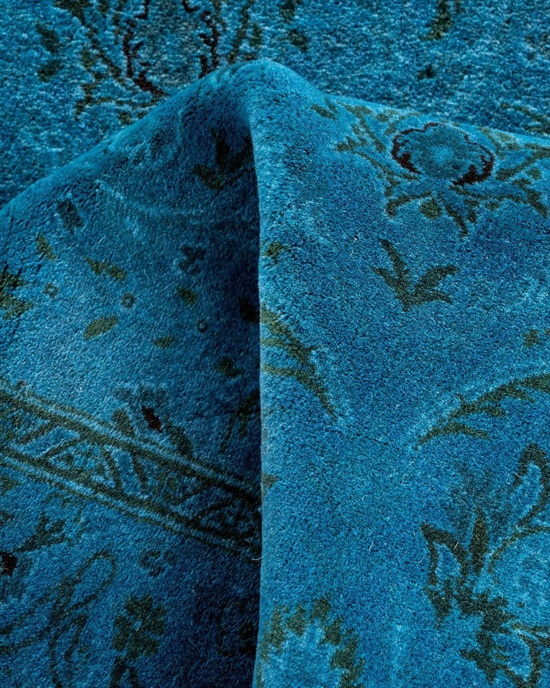 Fine Vibrance, One-of-a-Kind Hand-Knotted Runner Rug Blue, 2'6"x10'3"