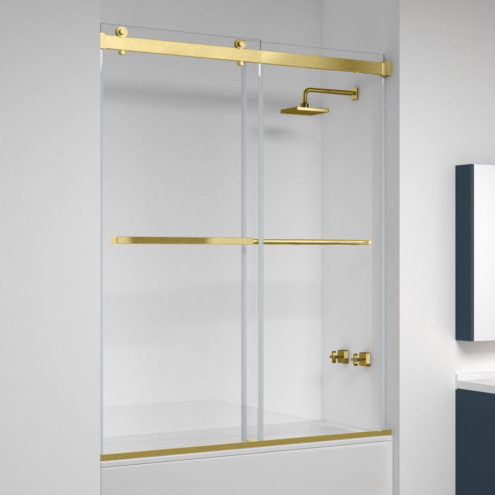 Spezia 60" W x 58" H Double Sliding Frameless Tub Door, Brushed Gold, 60" W X 58" H