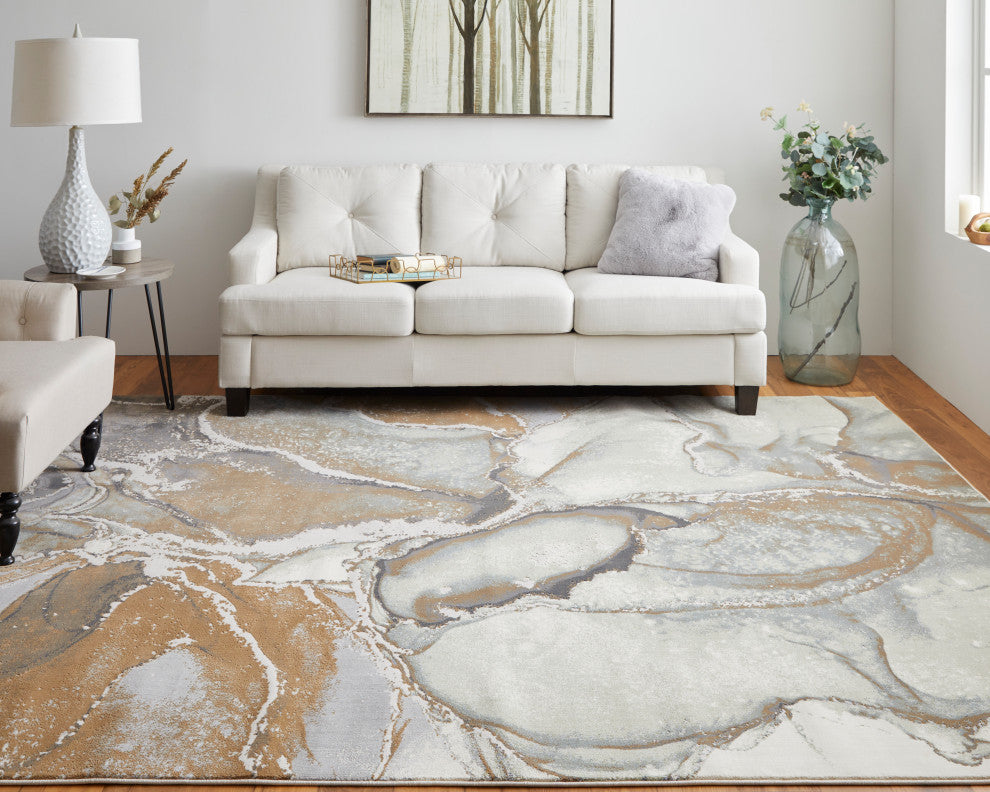 Takara Modern Abstract, Gray/Brown, 7'9"x10' Area Rug