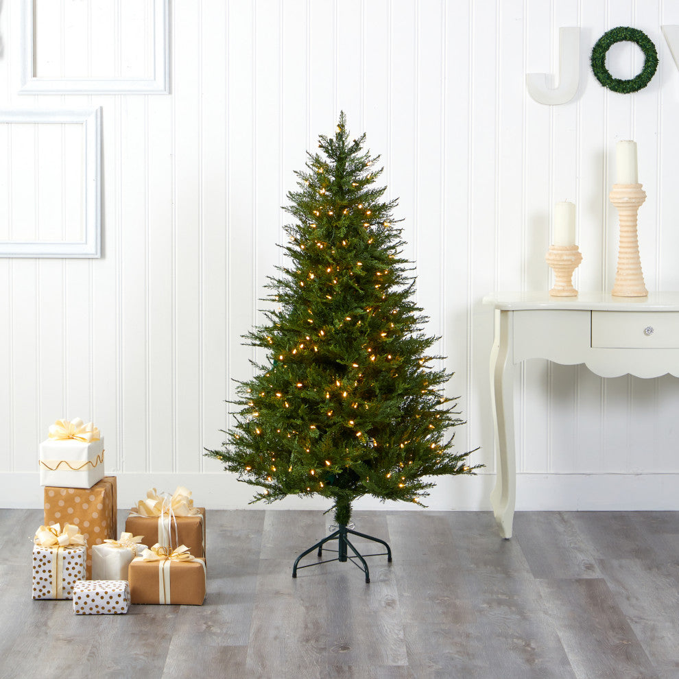 5' Wisconsin Fir Faux Xmas Tree W/ 250 Warm White Lights & 578 Bendable Branches