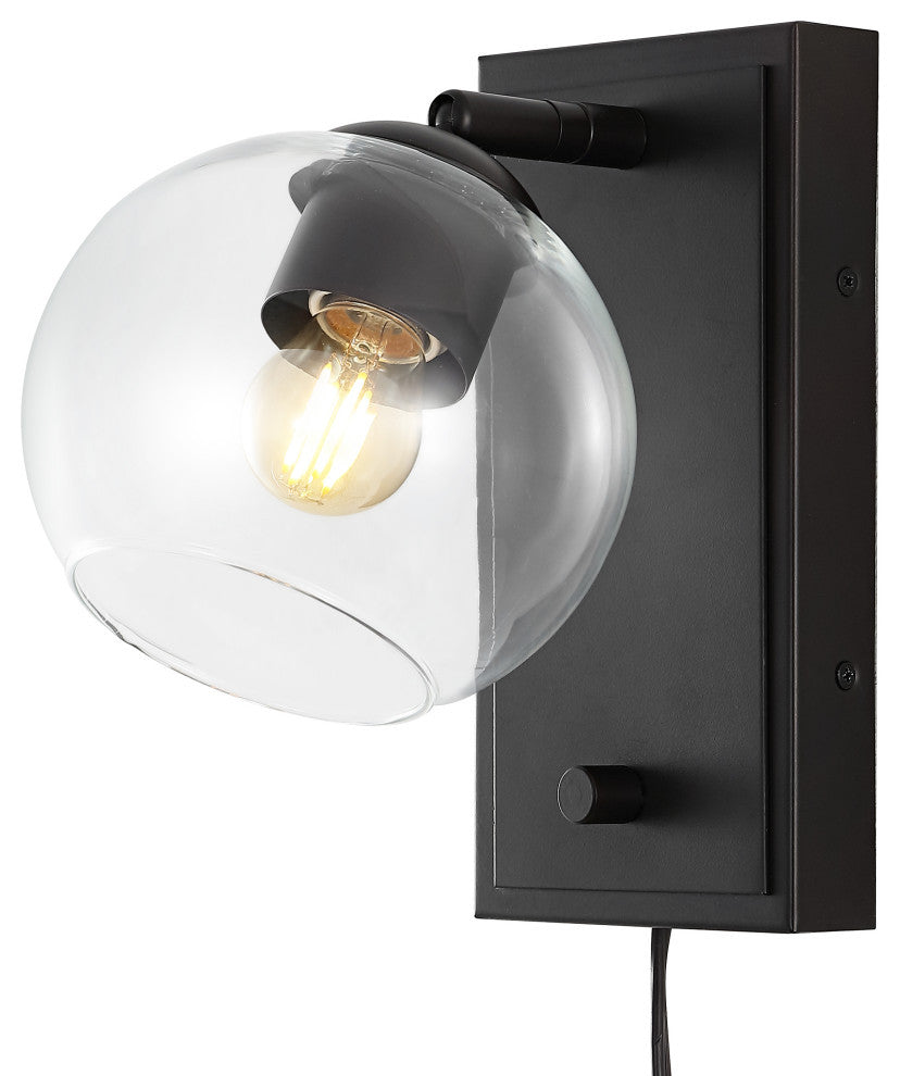 6" 1-Light Plug-In or Hardwired Adjustable Iron LED Sconce, Rotary Dimmer
