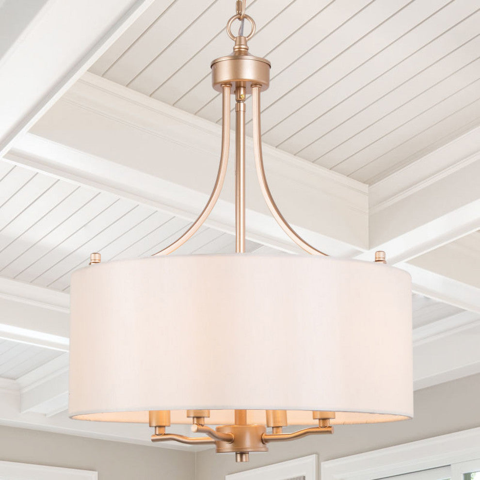 Modern Gold Frame Chandelier, Cream Drum Chandelier 4 Light