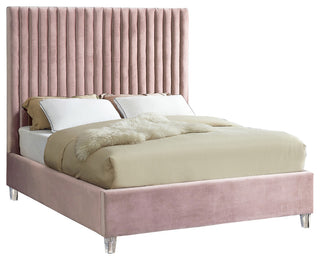 Candace Velvet Upholstered Bed, Pink, Queen