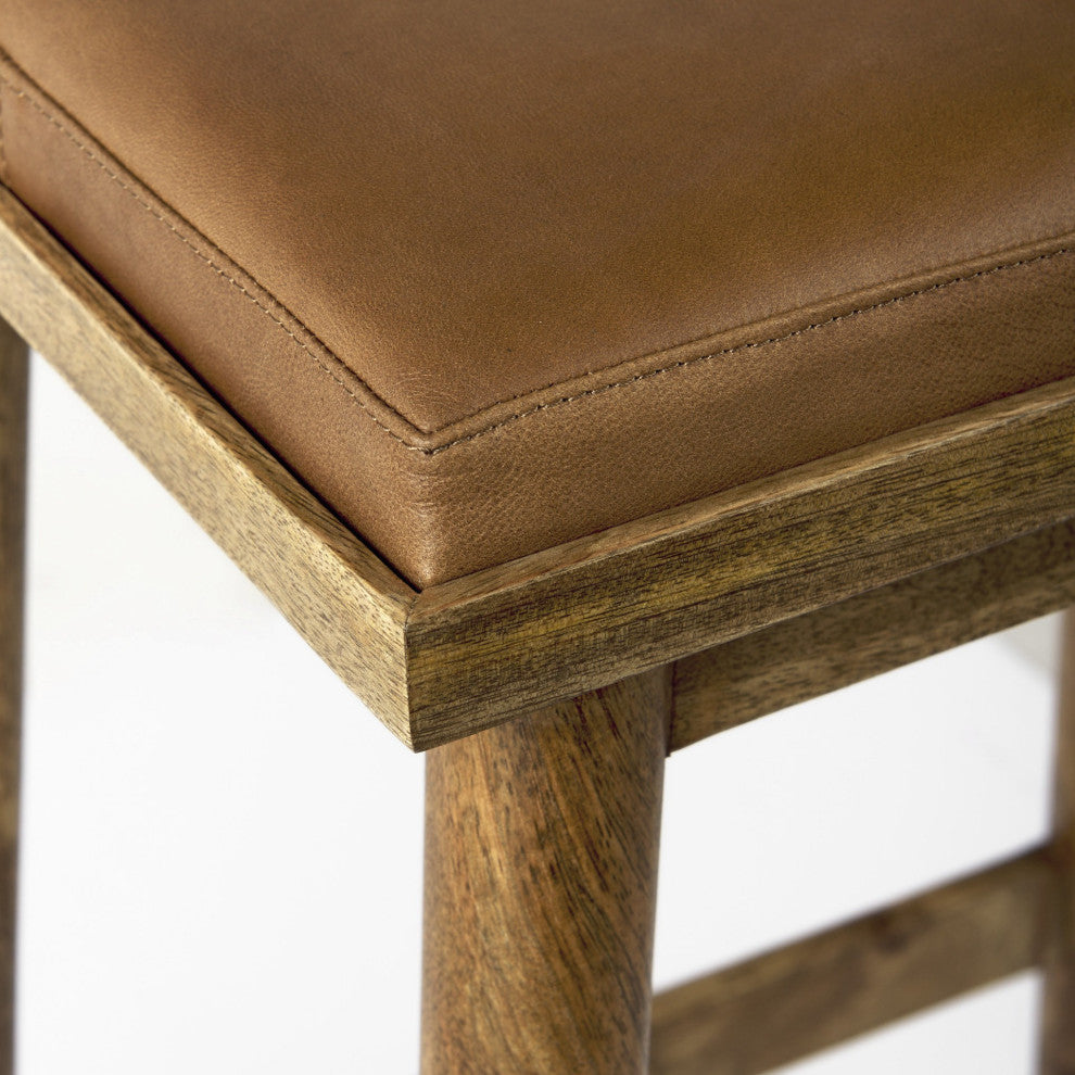 26" Cognac Brown Faux Leather Counter Stool