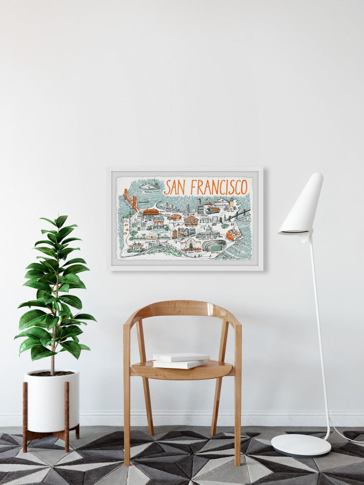 "Illustrated Map of San Francisco III" Framed Painting Print, 36x24