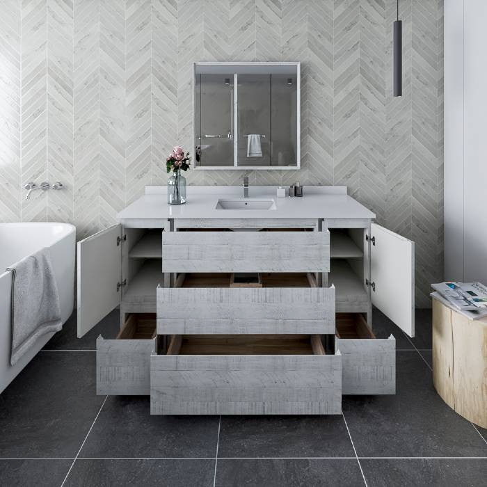 Fresca Formosa Modern 60" Rustic White Freestanding Single Sink Vanity Set