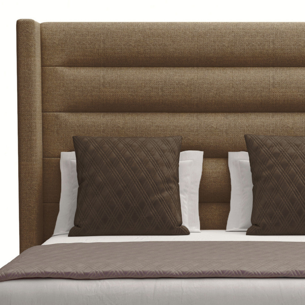 Nativa Interiors Aylet Horizontal Channel Tufted Bed, Brown, King, Medium Headboard