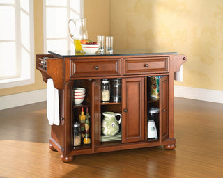 Alexandria Solid Black Granite Top Kitchen Island, Classic Cherry