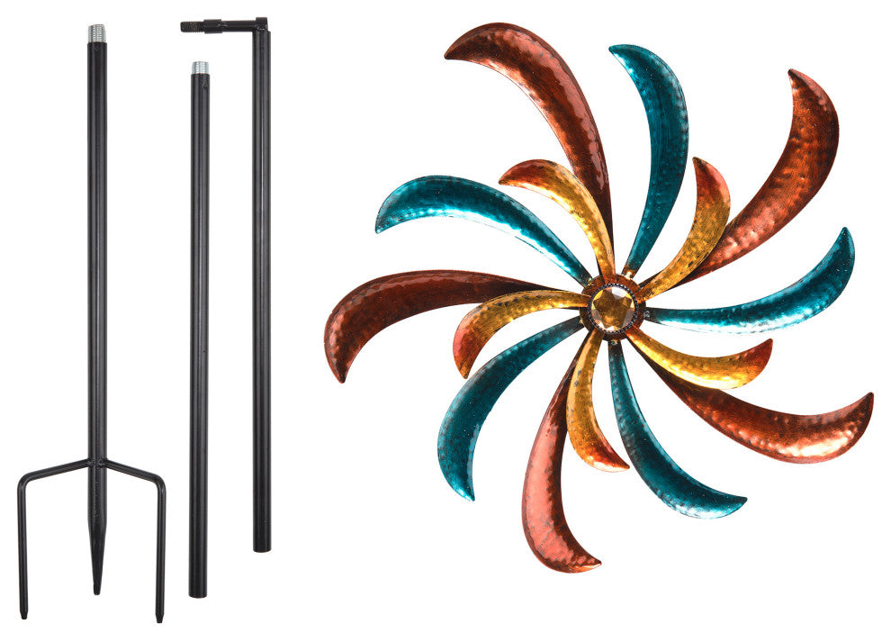 63" Tall Outdoor Curved Blade Windmill Stake Kinetic Spinner