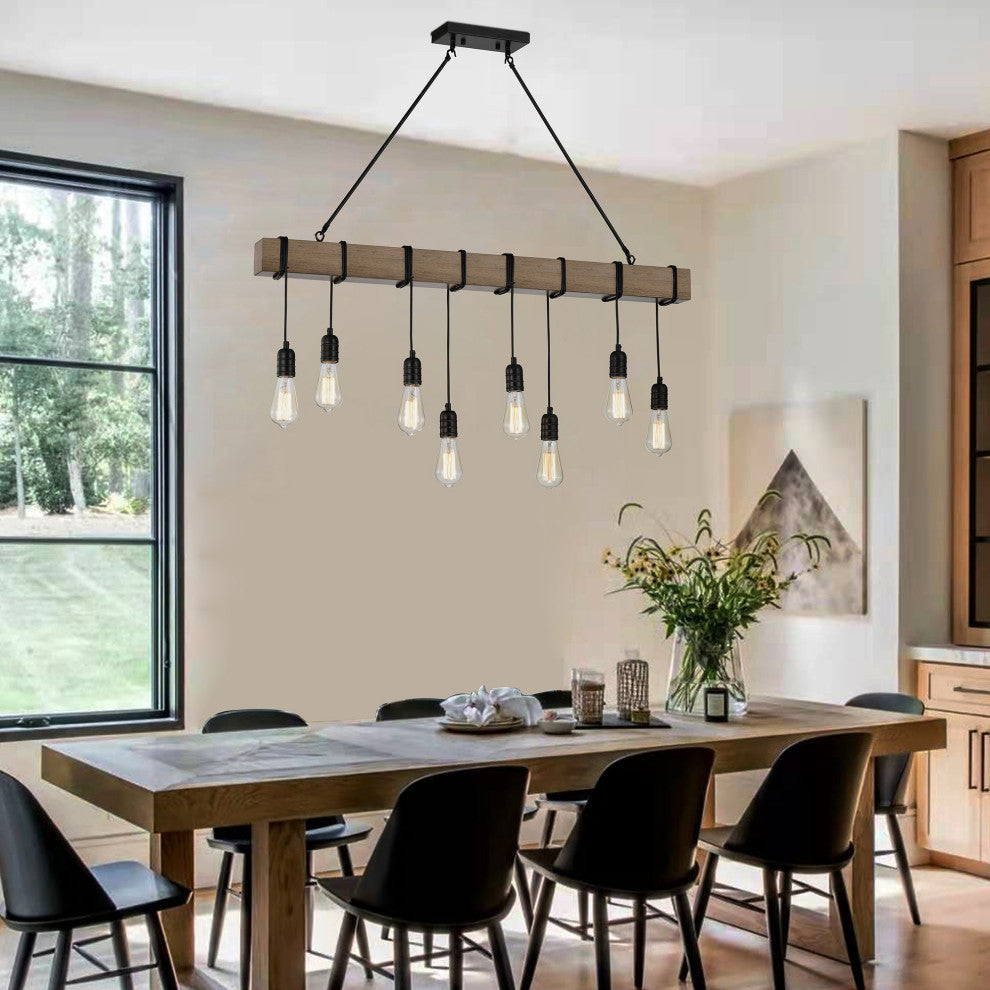 Sheila 8-light Natural Wooden Beam Linear Chandelier