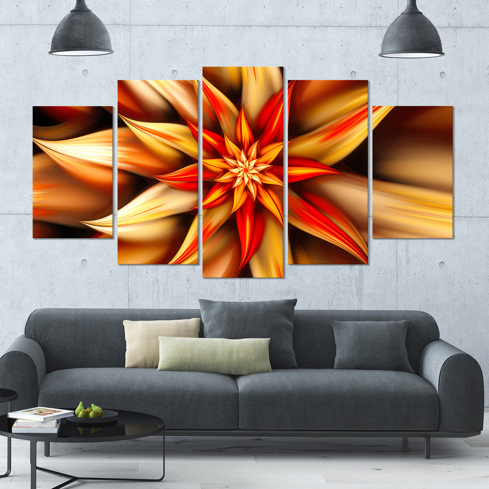 Beautiful Brown Flower Petals, Brown, Floral Canvas Art Print, 60"x32", 5 Panels
