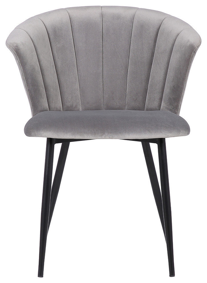 Lala Contemporary Dining Chair, Black Powder Coated and Gray Velvet