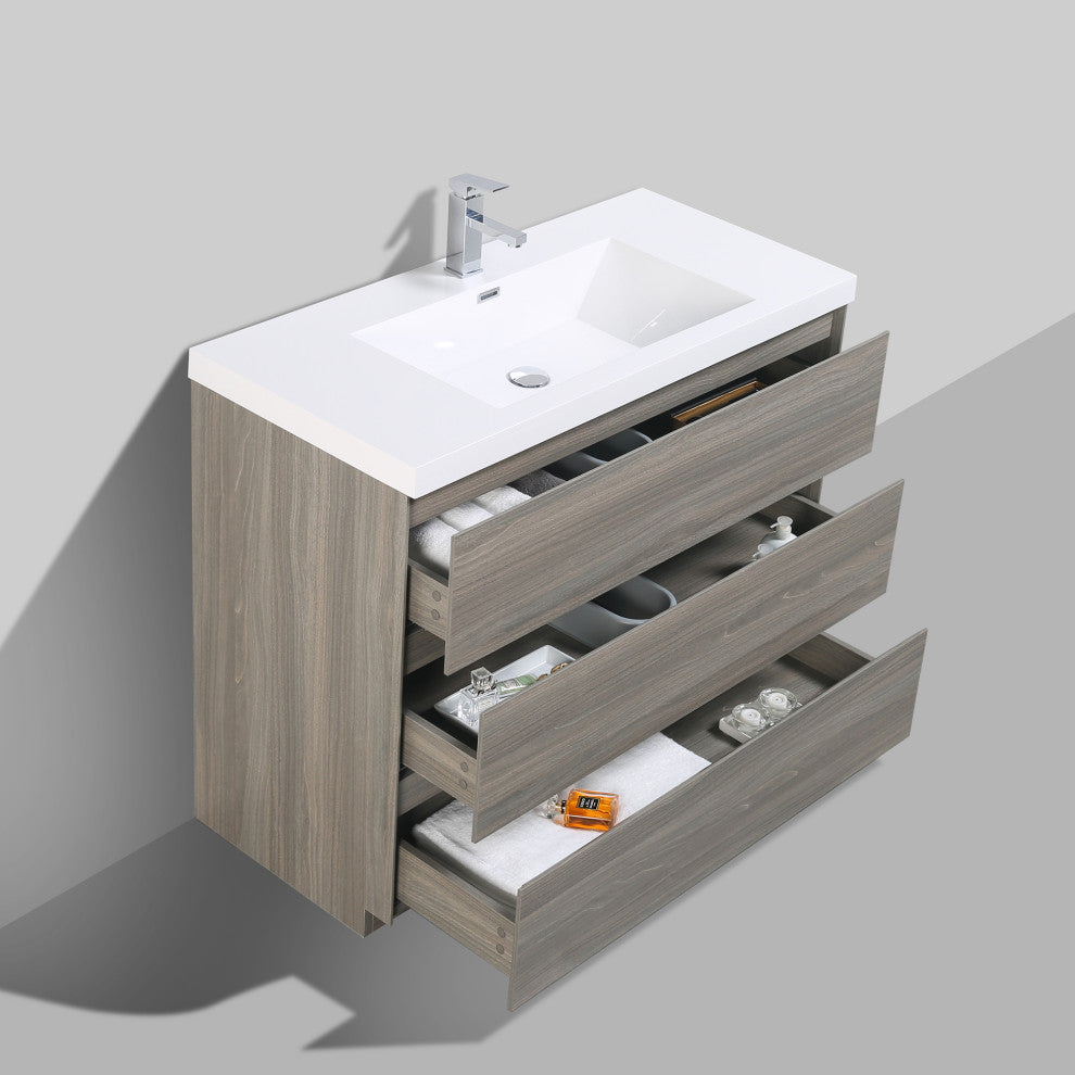 Freestanding Bath Vanity with White Cultured Marble Top, Maple Grey, 42" X 20"