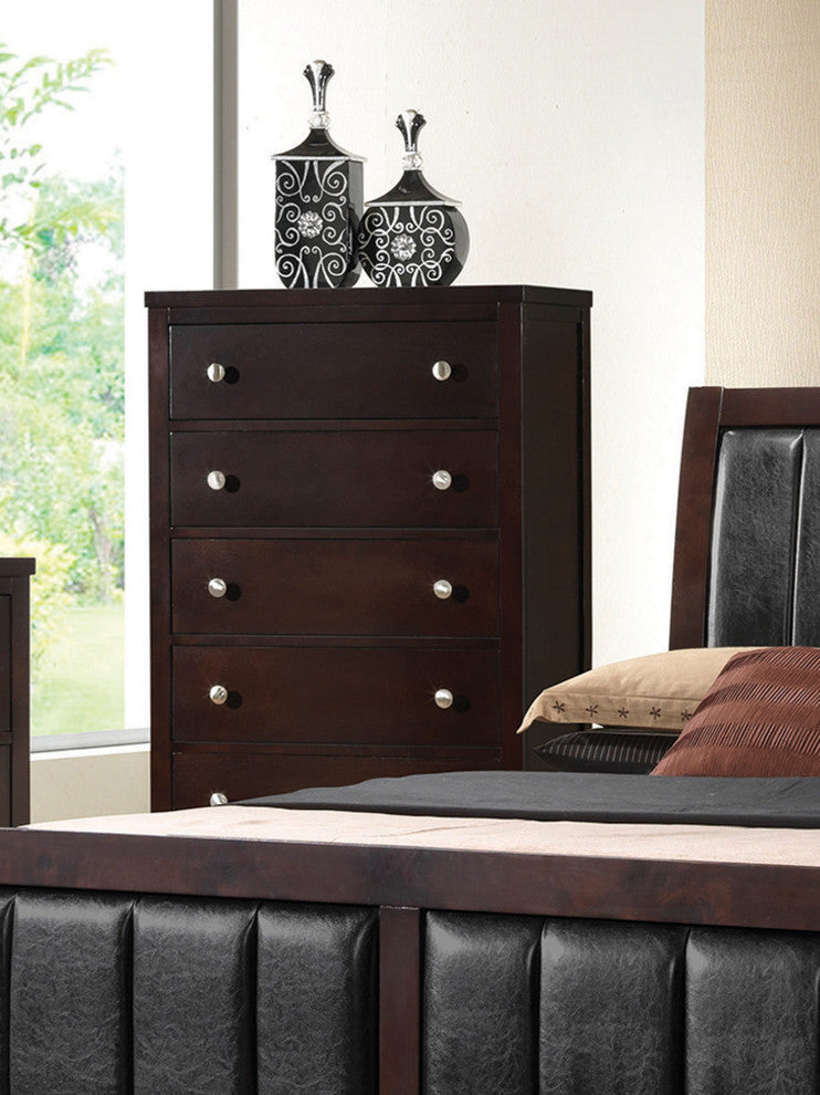 Wooden Chest with 5 Drawers, Cappuccino