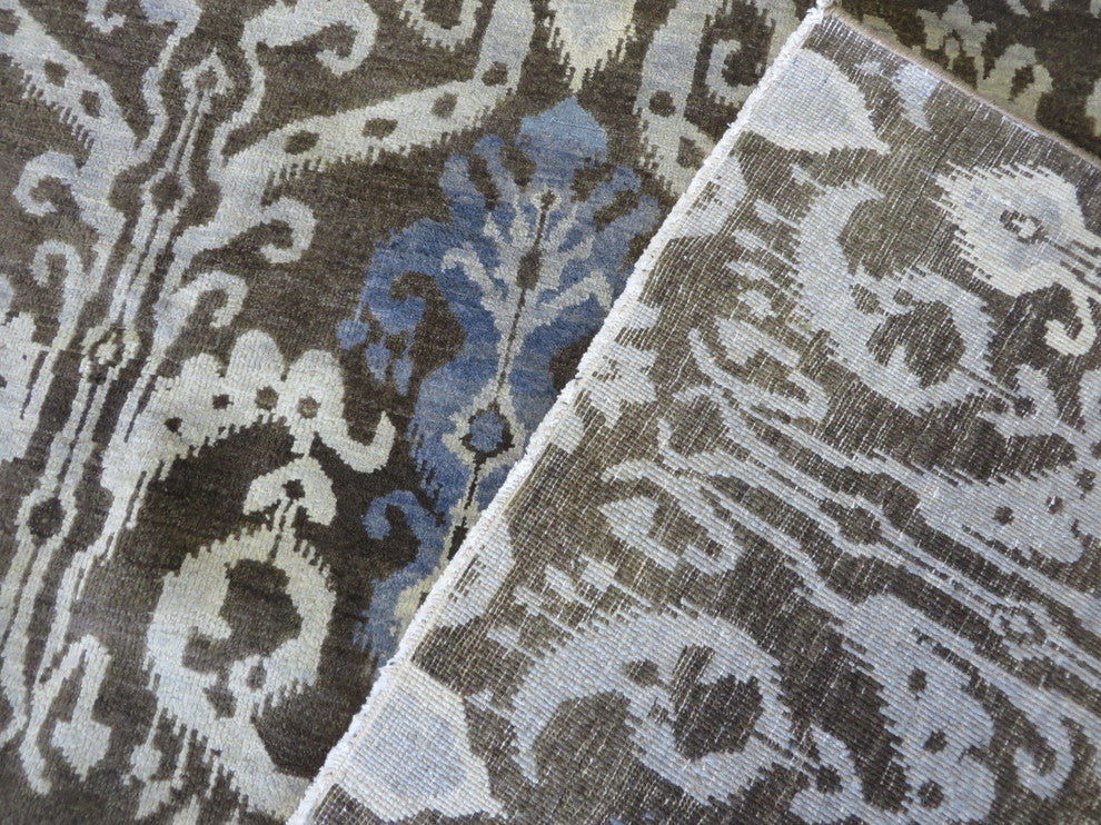 9x12 Handmade Chocolate Brown Ikat Peshawar Oriental Rug
