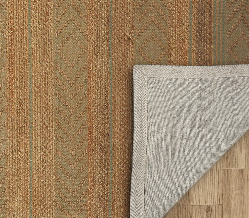 8" x 10" Seafoam and Tan Bohemian Striped Area Rug