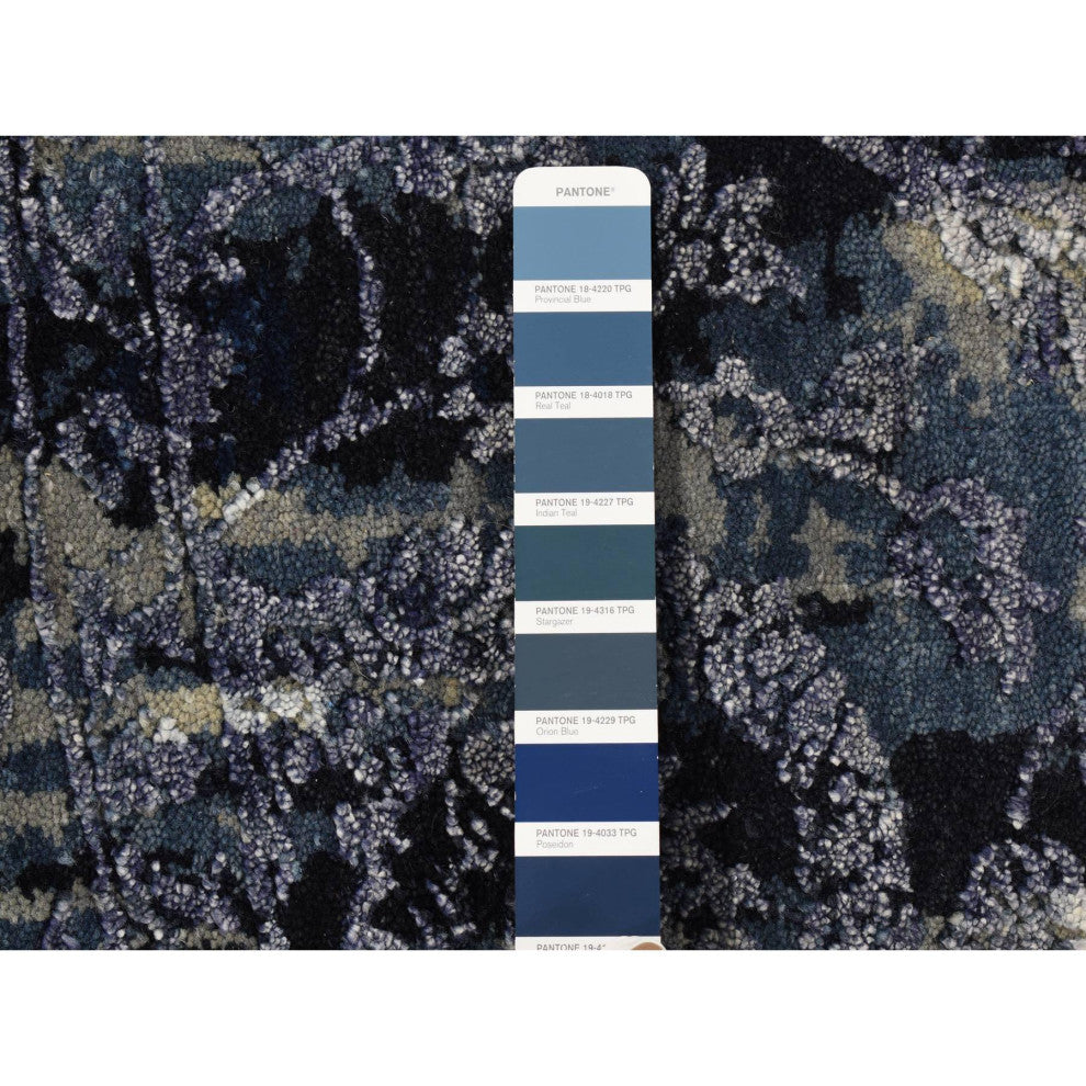 Millennium Blue Wool Silk Shibori Design Hand Knotted Round Rug 7'10" x 7'10"