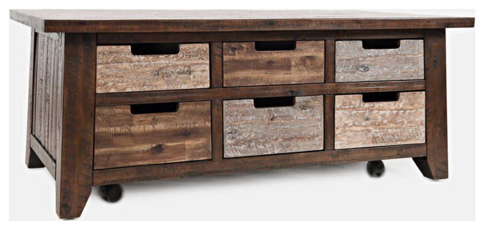 Painted Canyon Rustic Solid Acacia Box Coffee Table with Pull-Through Drawers