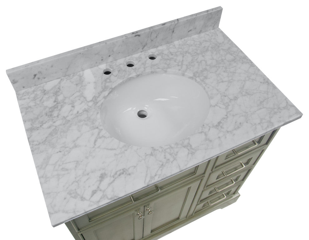 Aria 36" Bathroom Vanity, Weathered Gray, Carrara Marble