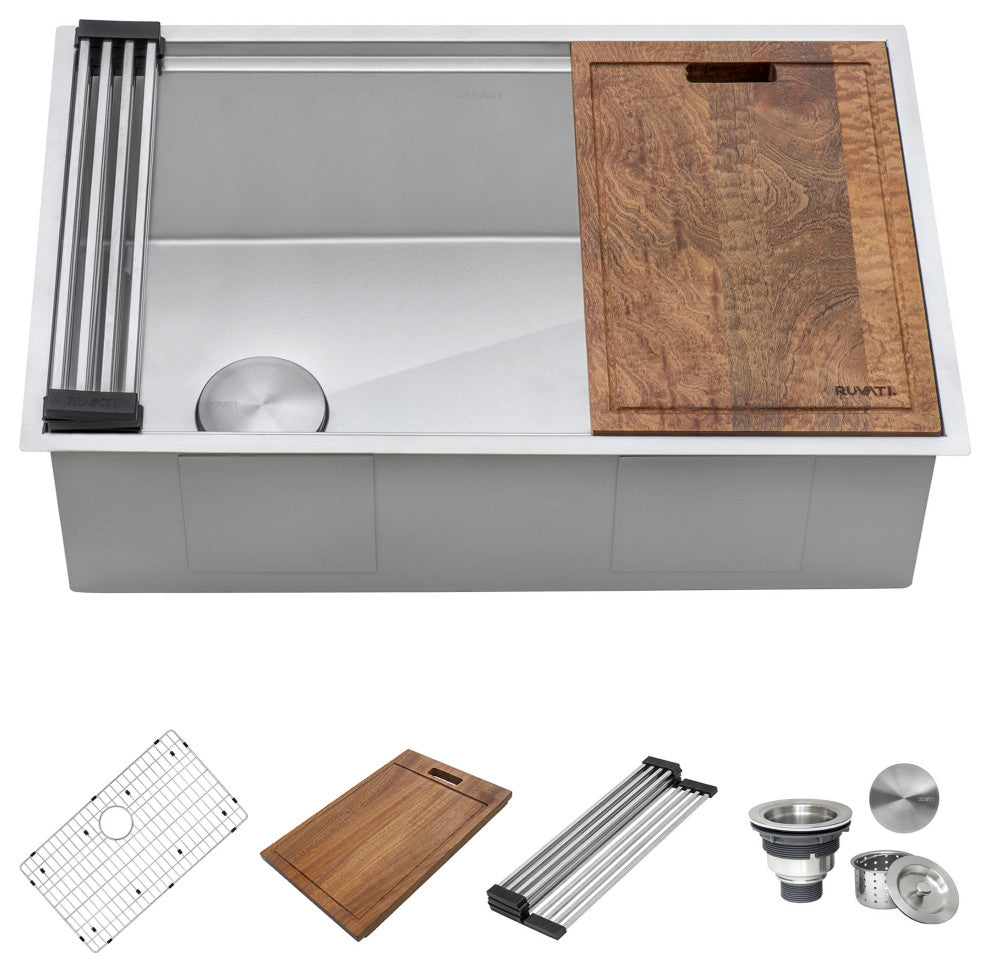 Ruvati RVH8596 36 In Workstation Slope Bottom Offset Drain Undermount Sink
