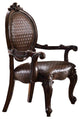 Benzara BM276283 Solid Wood Carved Armchair, Rolled Arms, Vegan Leather, Cherry