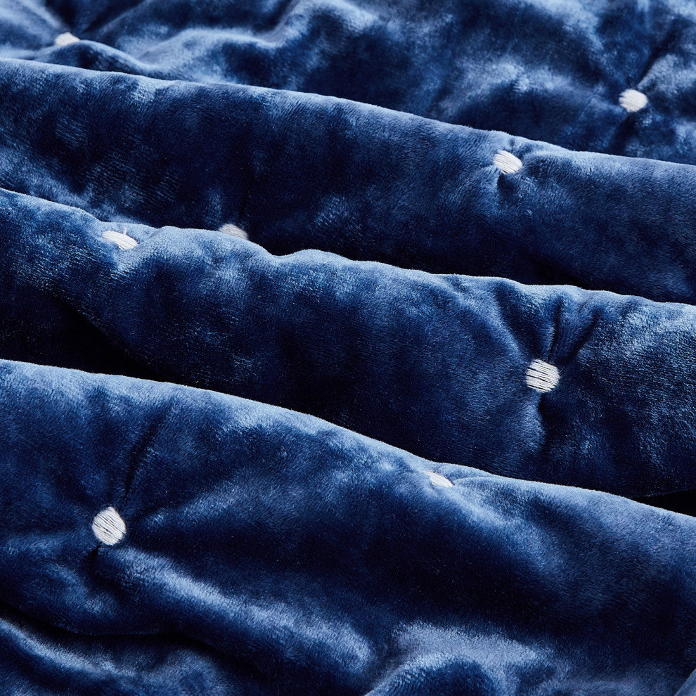 Velvet Dreams Dark Blue Plush Diamond Tufted Bedspread, Cal King