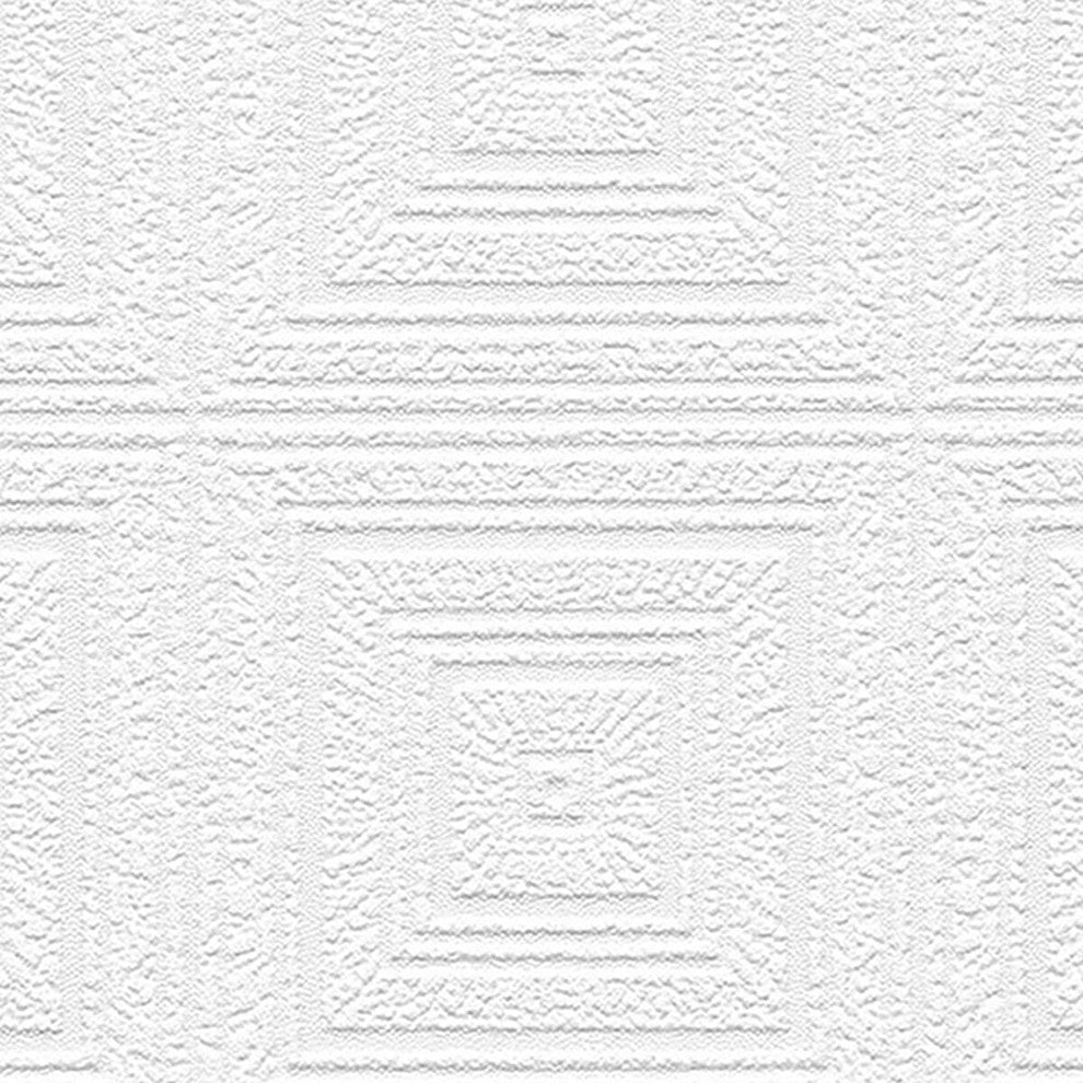 Architectural, Texture Geometric Paintable Pre-Pasted White Wallpaper Roll
