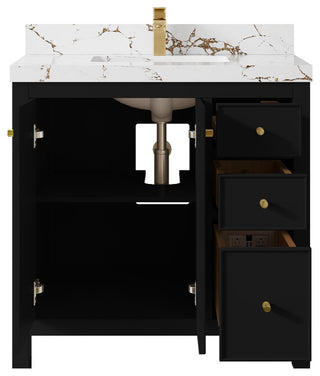 Chicago 36" Center Sink Bathroom Vanity, Black 2" Viola Gold