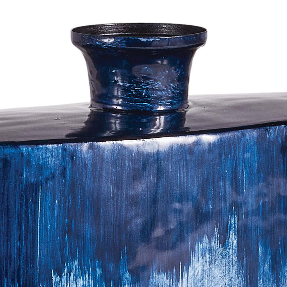 Enameled Modern Blue Iron Flat Flask Vase Ombre Bottle Contemporary Coastal