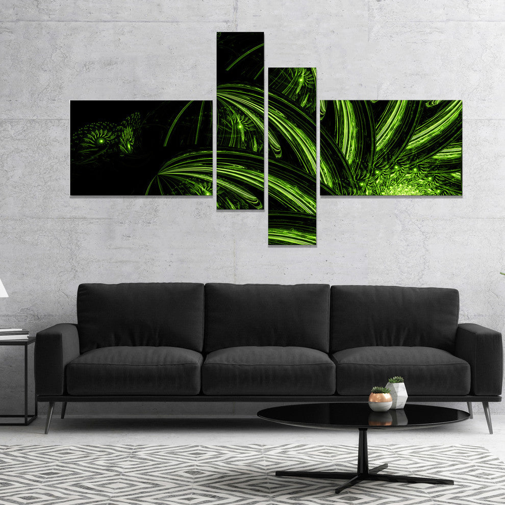 Strange Green Flower, Floral Art Canvas Print, 60"x32", 4 panels