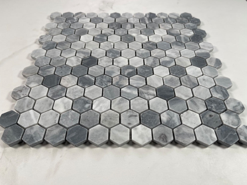 Bardiglio Gray Dark Grey Marble 1 inch Hexagon Mosaic Tile Honed, 1 sheet