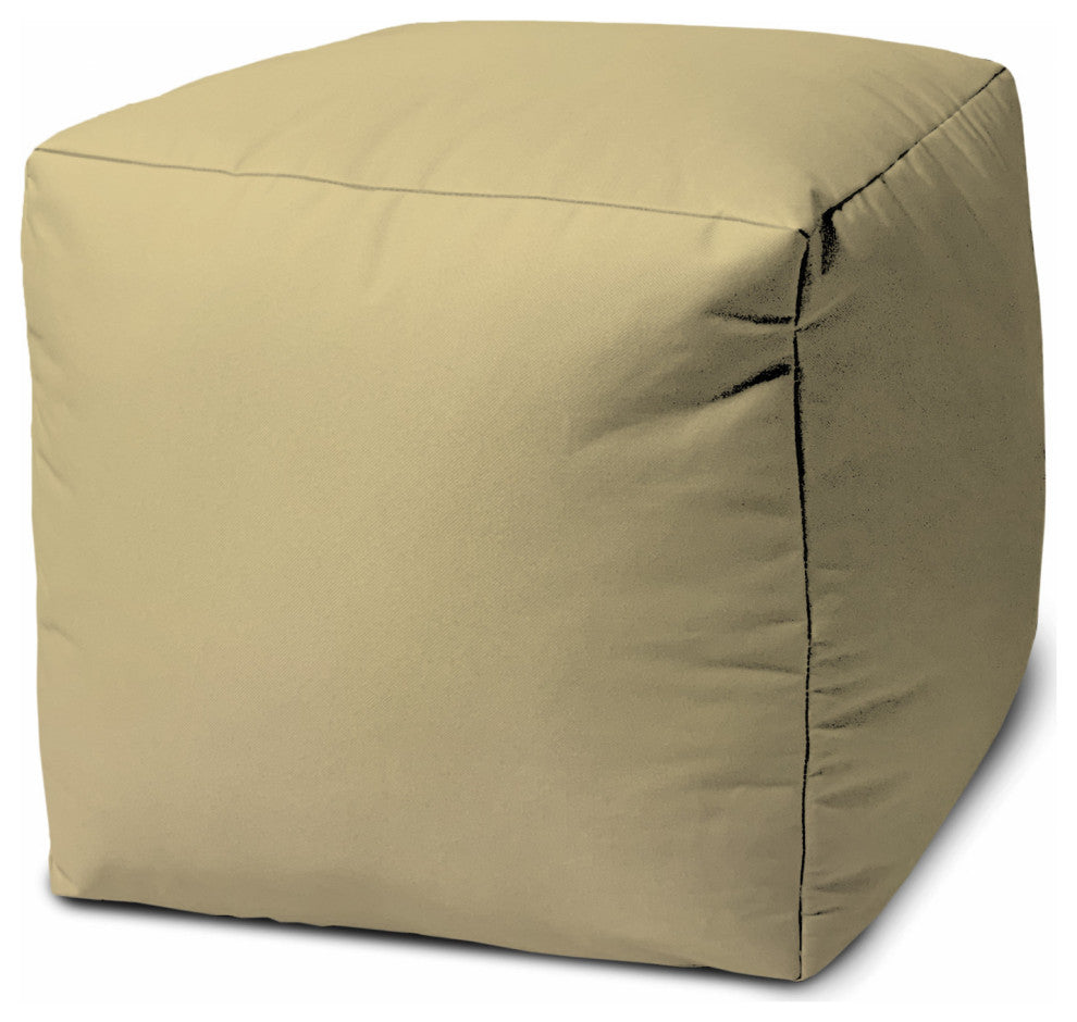 17  Cool Creamy Yellow Beige Solid Color Indoor Outdoor Pouf Ottoman