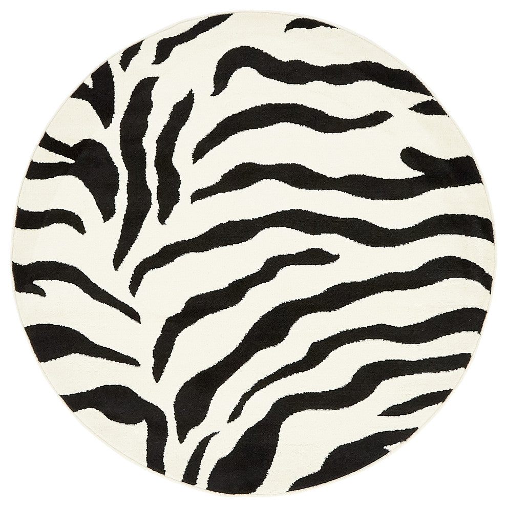 Unique Loom Ivory Zebra Wildlife 4'' Round Rug