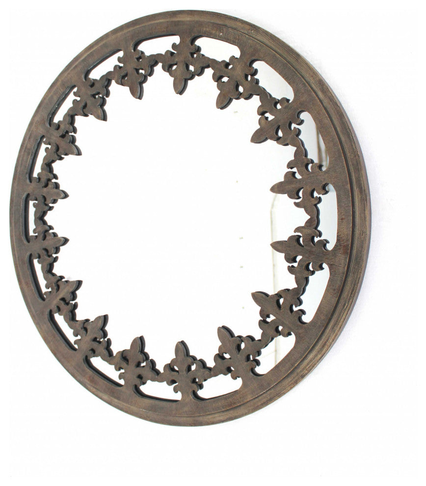 1.5" x 33.5" x 33.5" Brown, Fleur-De-Lis Framed Wall Mirror