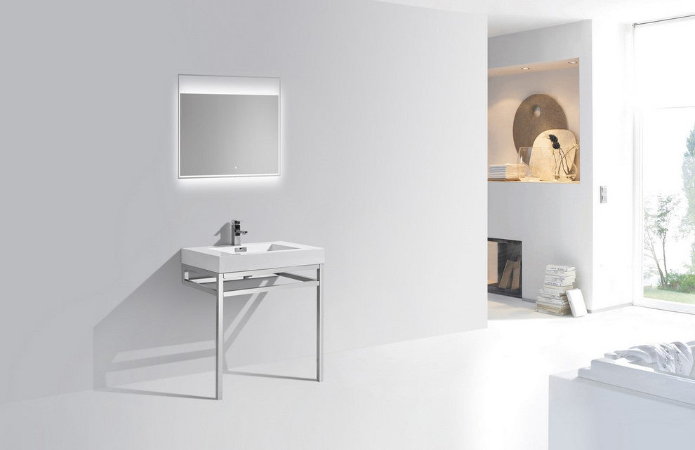 KubeBath Haus Stainless Steel Console With White Acrylic Sink, Chrome, 30''