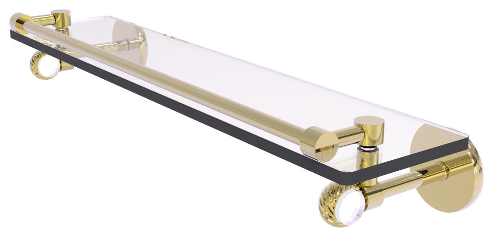 Clearview 22" Gallery Rail Glass Shelf with Twisted Accents, Unlacquered Brass