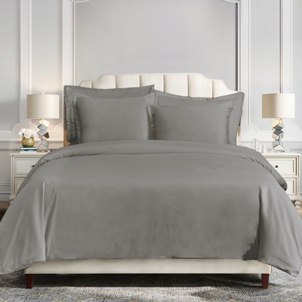 Velvet Duvet Cover Set, Super Queen, Gray, 3 Piece