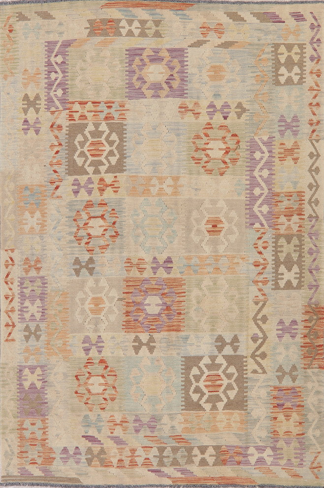 Kilim Turkish Flat-Woven Oriental Pure Wool Traditional Area Rug, 8'1"X5'4"