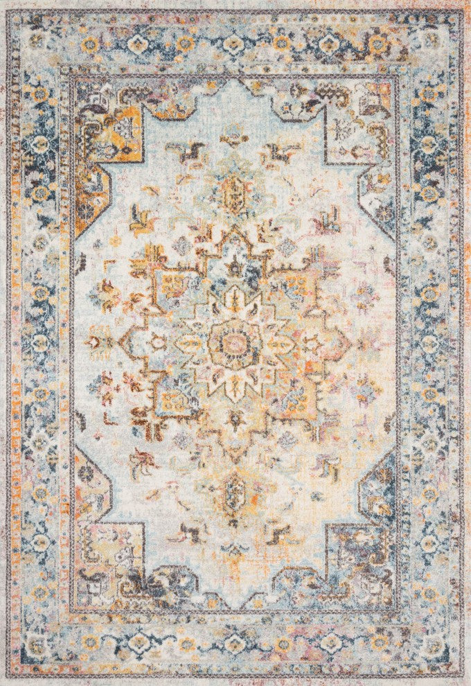 Blue, Orange Clara Area Rug by Loloi, Mist/Multi, 2'5"x7'7"