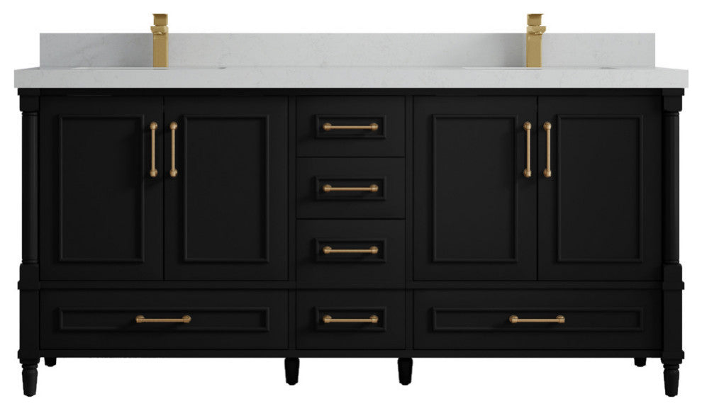 Aberdeen 72 Double Sink Bath Vanity in Black 2" Carrara Quartz