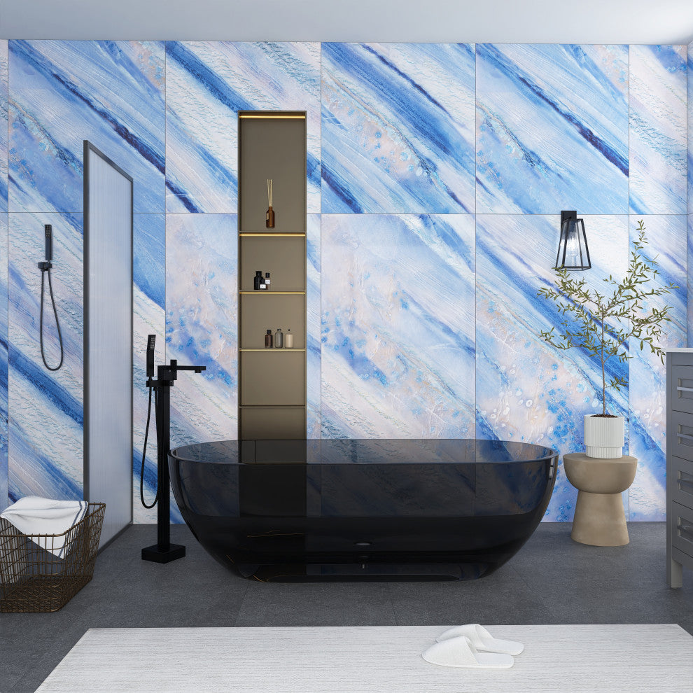 69" Solid Surface Freestanding Flatbottom Soaking Bathtub, Grey