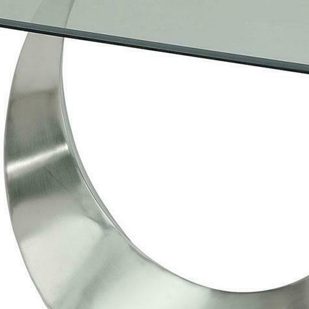 Benzara BM209533 Metal & Glass Dining Table With U Shape Base, Chrome & Black